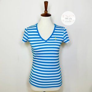 Ralph Lauren Sport Women V-Neck Stripe Tee T-Shirt Top Pony Size S